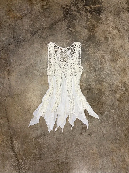 Vintage White Crochet Lace Fairycore Tunic Cover Up Boho Festival S/M - Picture 2 of 6